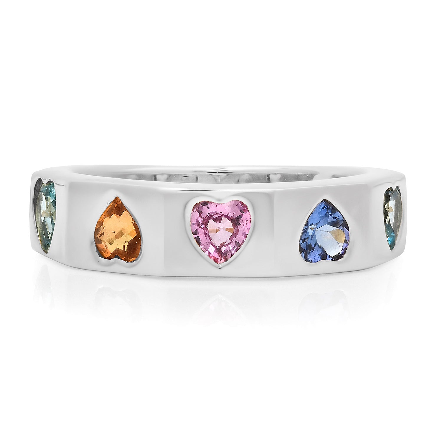 Geometric Alternating Gemstone Heart Band Ring