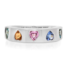 Geometric Alternating Gemstone Heart Band Ring