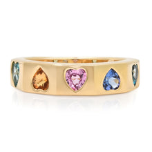 Geometric Alternating Gemstone Heart Band Ring