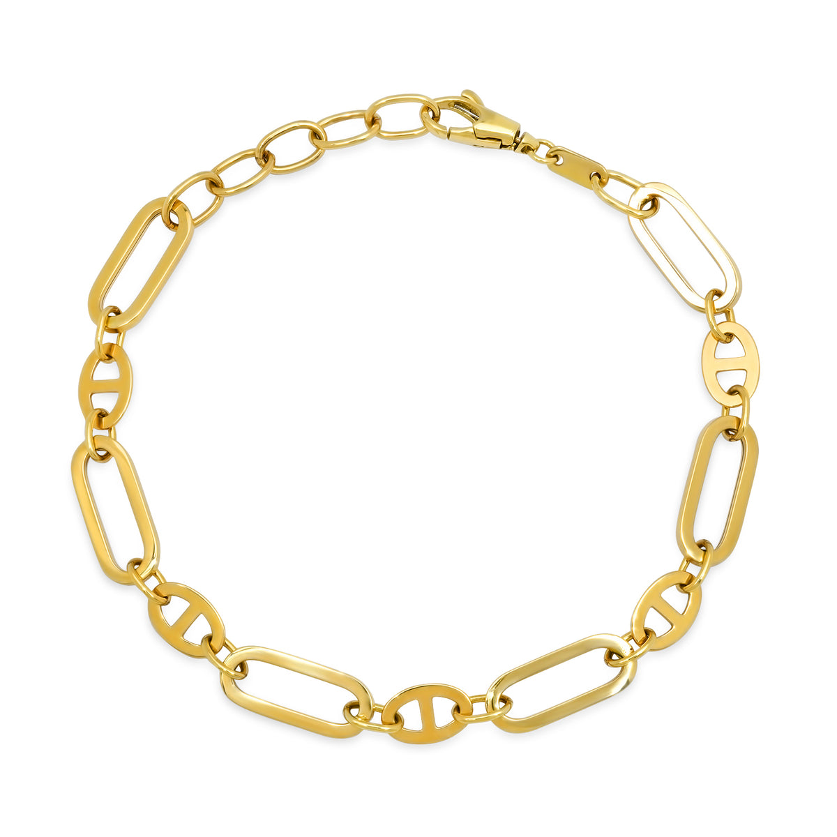 Flat Mariner & Long Link Gold Chain Bracelet