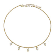 Ball Chain Wire Collar Necklace with Bezel Set Diamond Dangles - 14k yellow gold / marquise