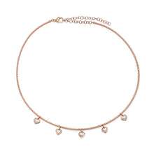 Ball Chain Wire Collar Necklace with Bezel Set Diamond Dangles