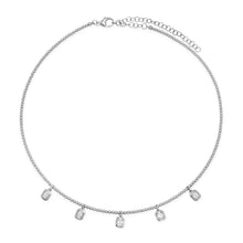 Ball Chain Wire Collar Necklace with Bezel Set Diamond Dangles
