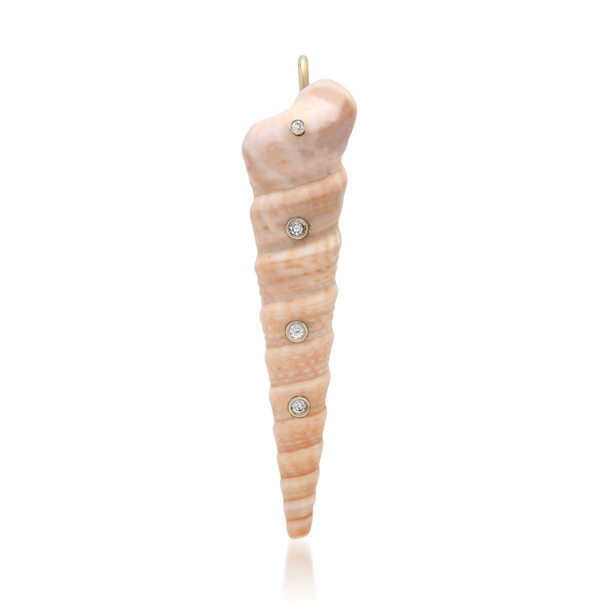 Natural Spiral Shell Pendant with Diamond Accents