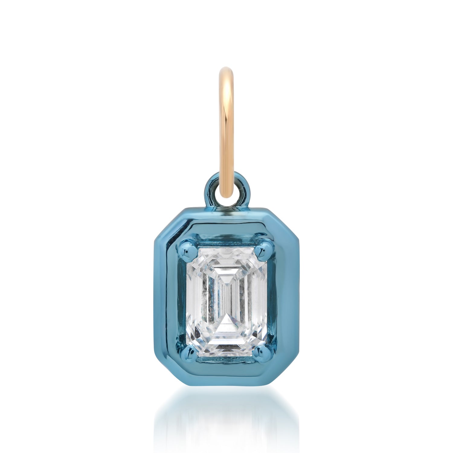Lab Grown Emerald Cut Diamond Charm with Chunky Rhodium Bezel