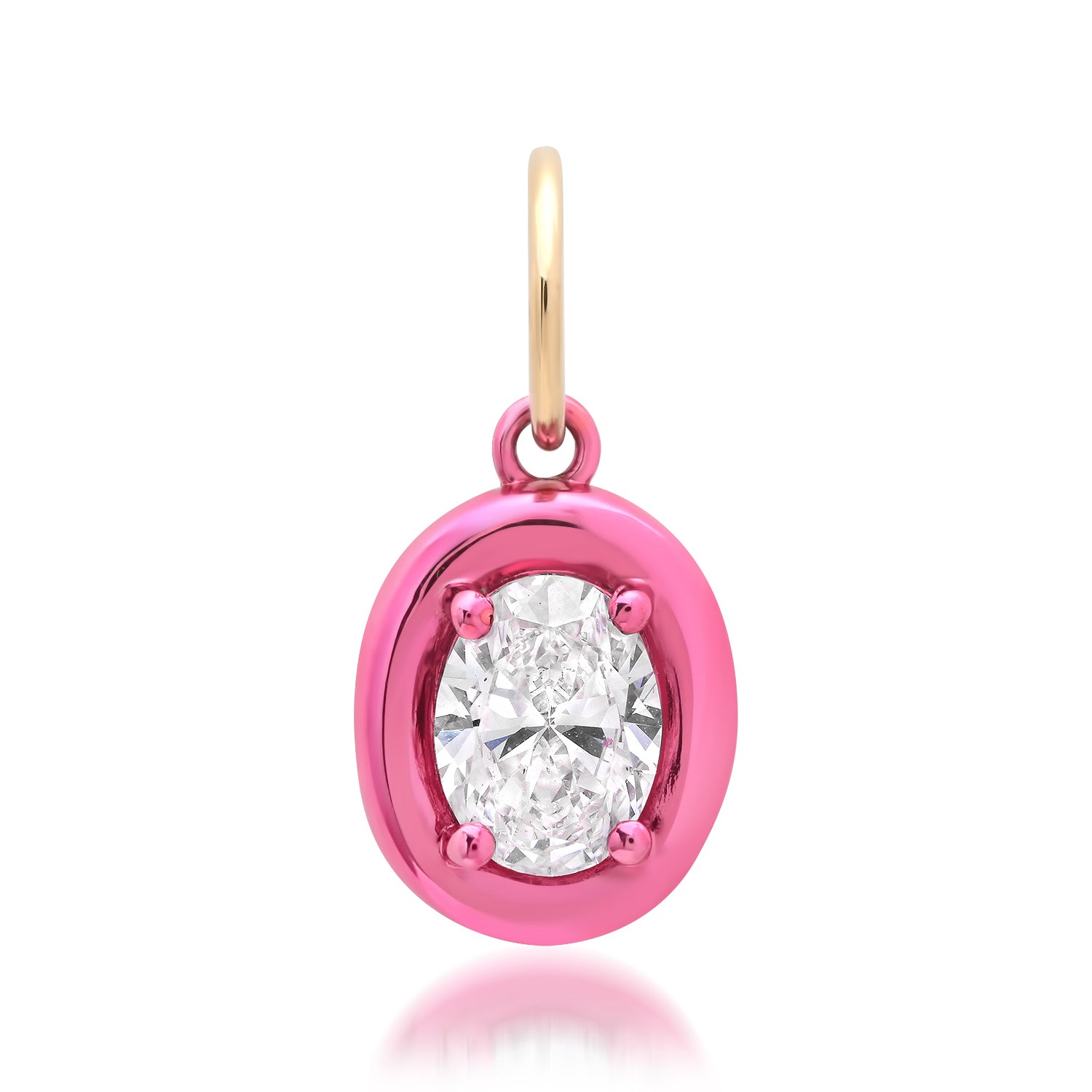 Lab Grown Oval Diamond Charm with Chunky Pink Rhodium Bezel