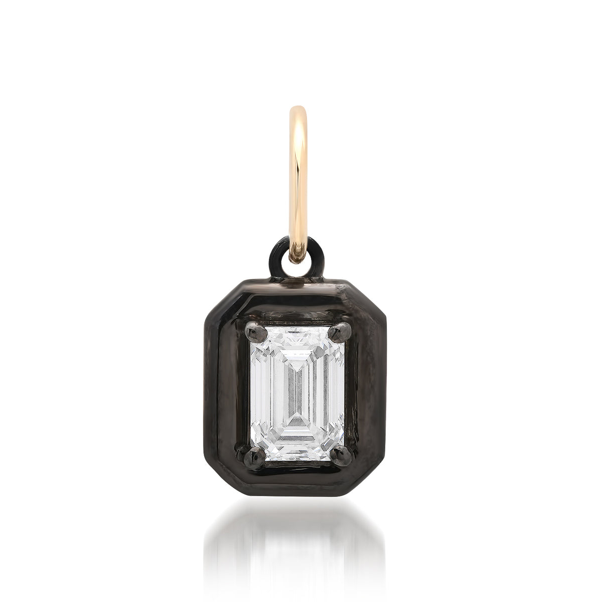 Lab Grown Emerald Cut Diamond Charm with Chunky Rhodium Bezel