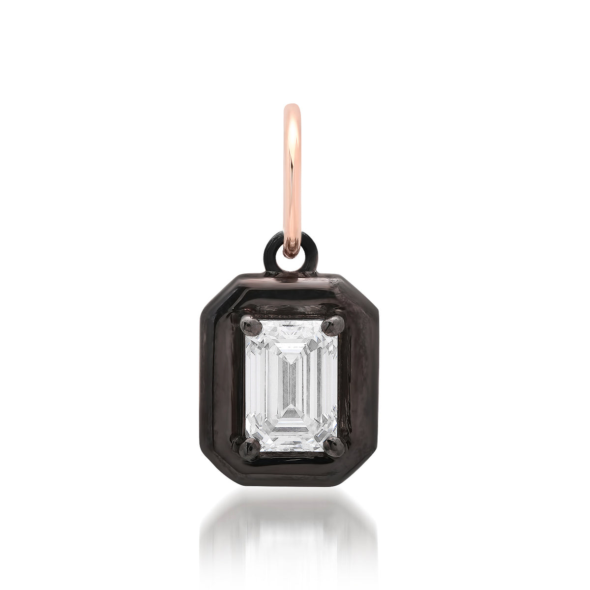 Lab Grown Emerald Cut Diamond Charm with Chunky Rhodium Bezel