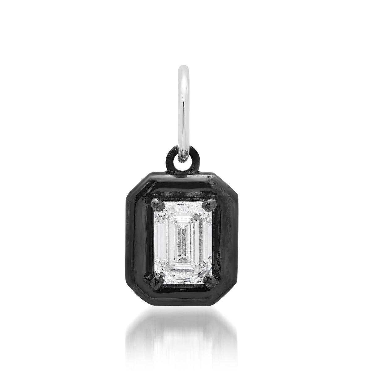 Lab Grown Emerald Cut Diamond Charm with Chunky Rhodium Bezel