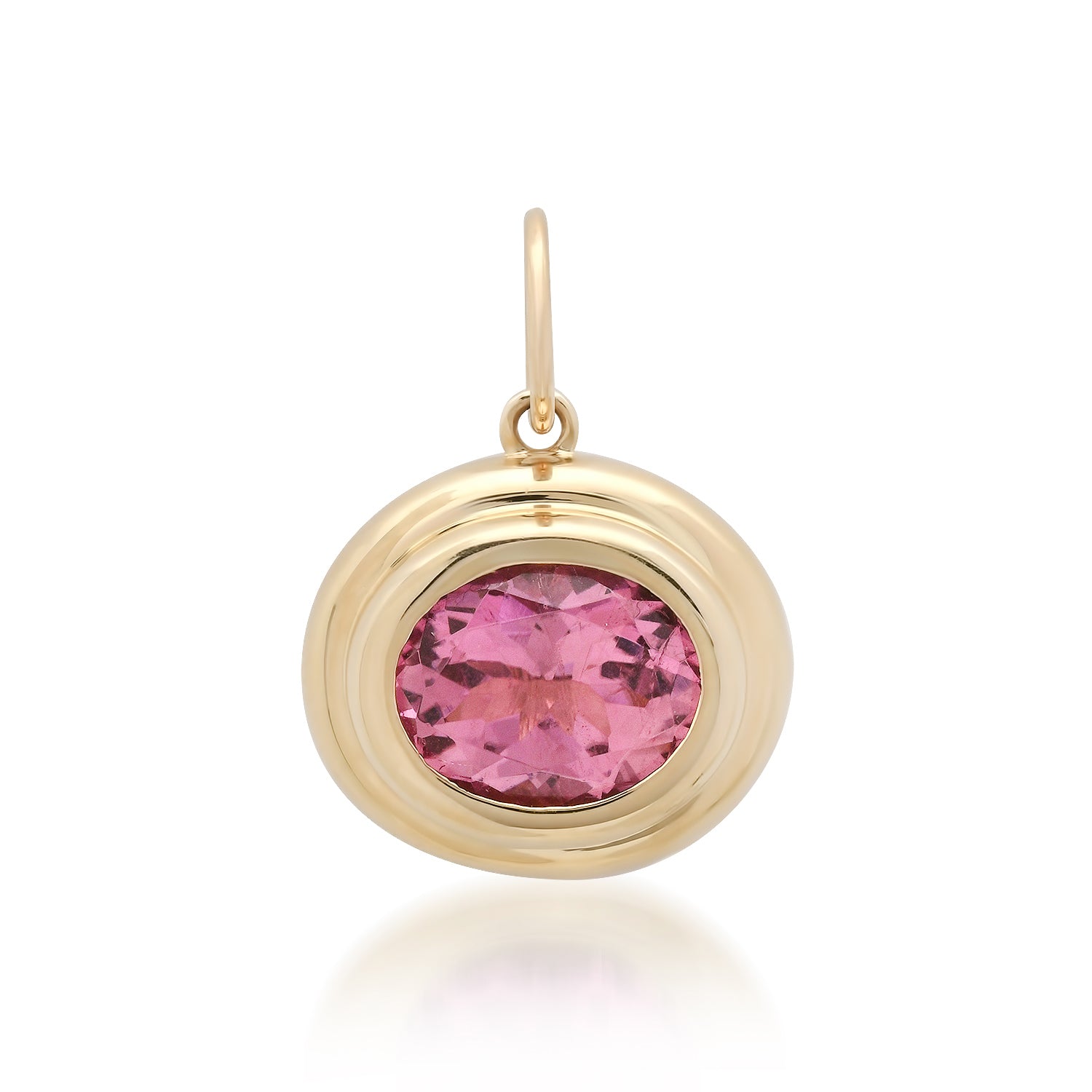 Oval Pink Tourmaline Charm with Fluted Gold Bezel