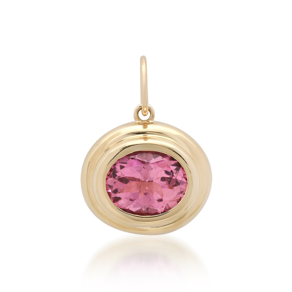 Oval Pink Tourmaline Charm with Fluted Gold Bezel
