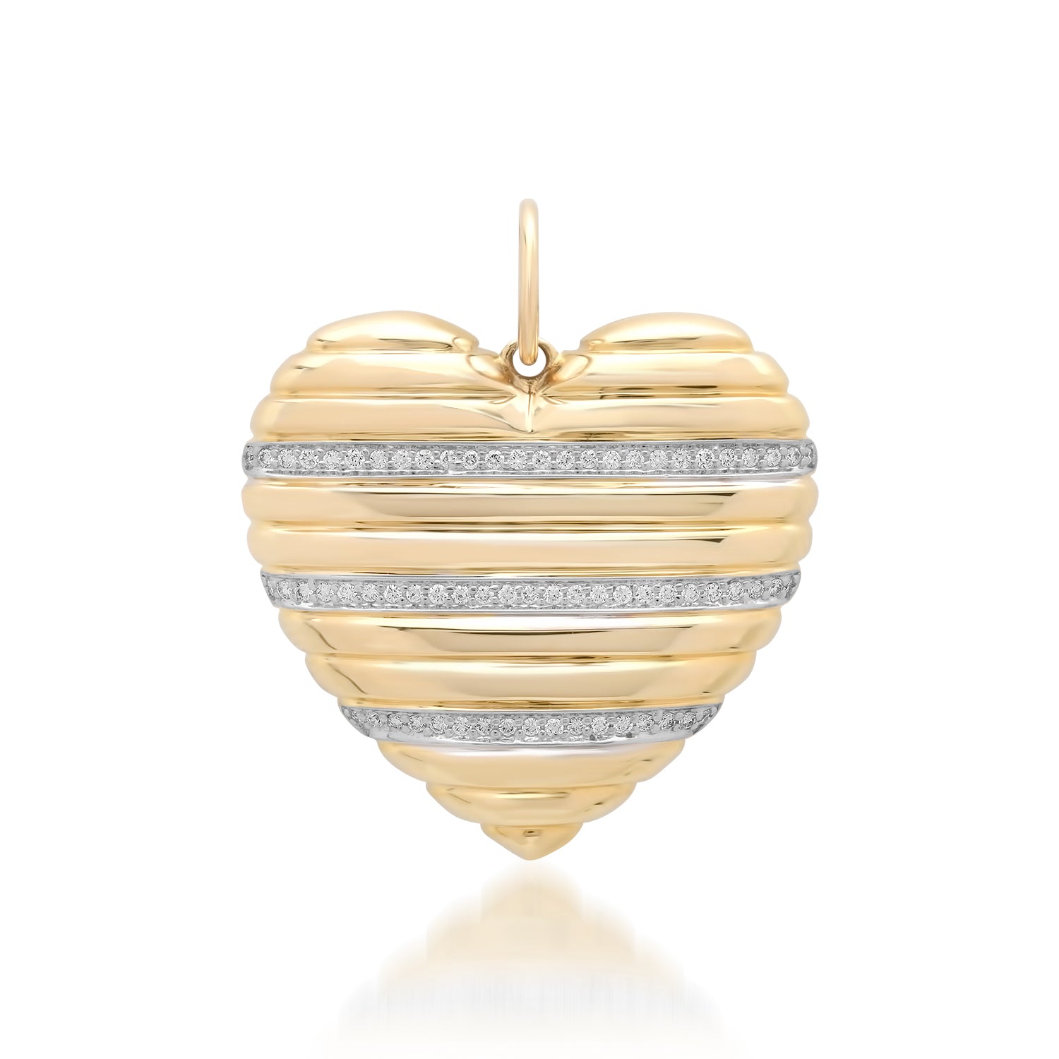 Pave Diamond & Fluted Gold Striped Heart Charm