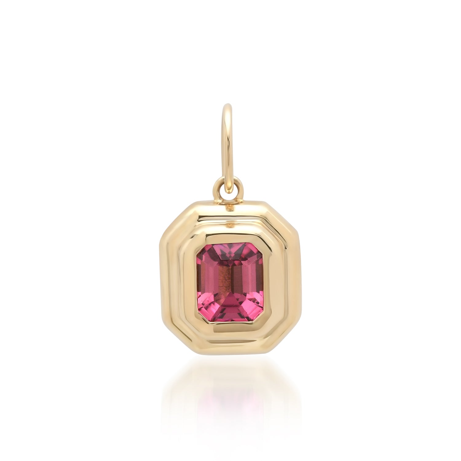 Pink Tourmaline Charm with Fluted Gold Bezel