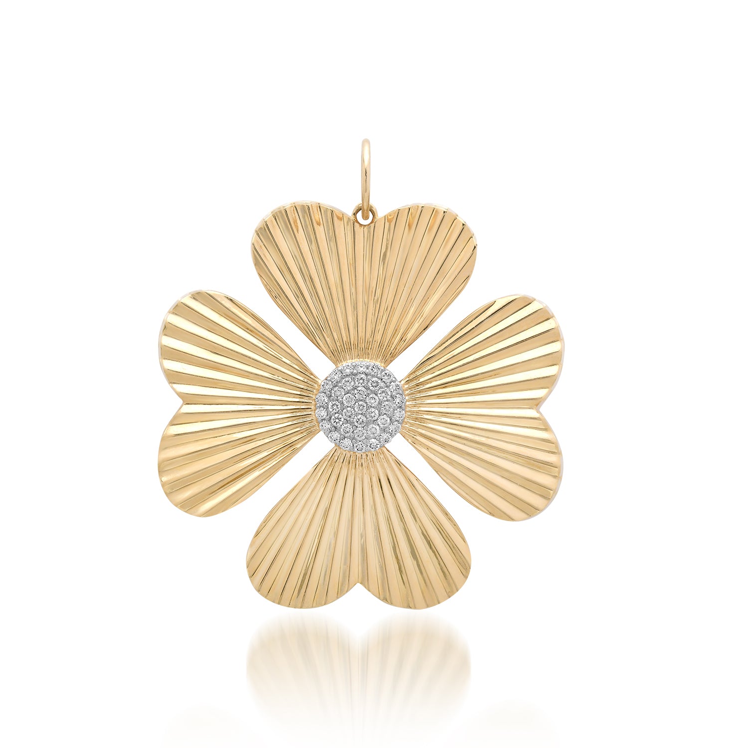 Jumbo Pave Diamond & Fluted Gold Clover Charm