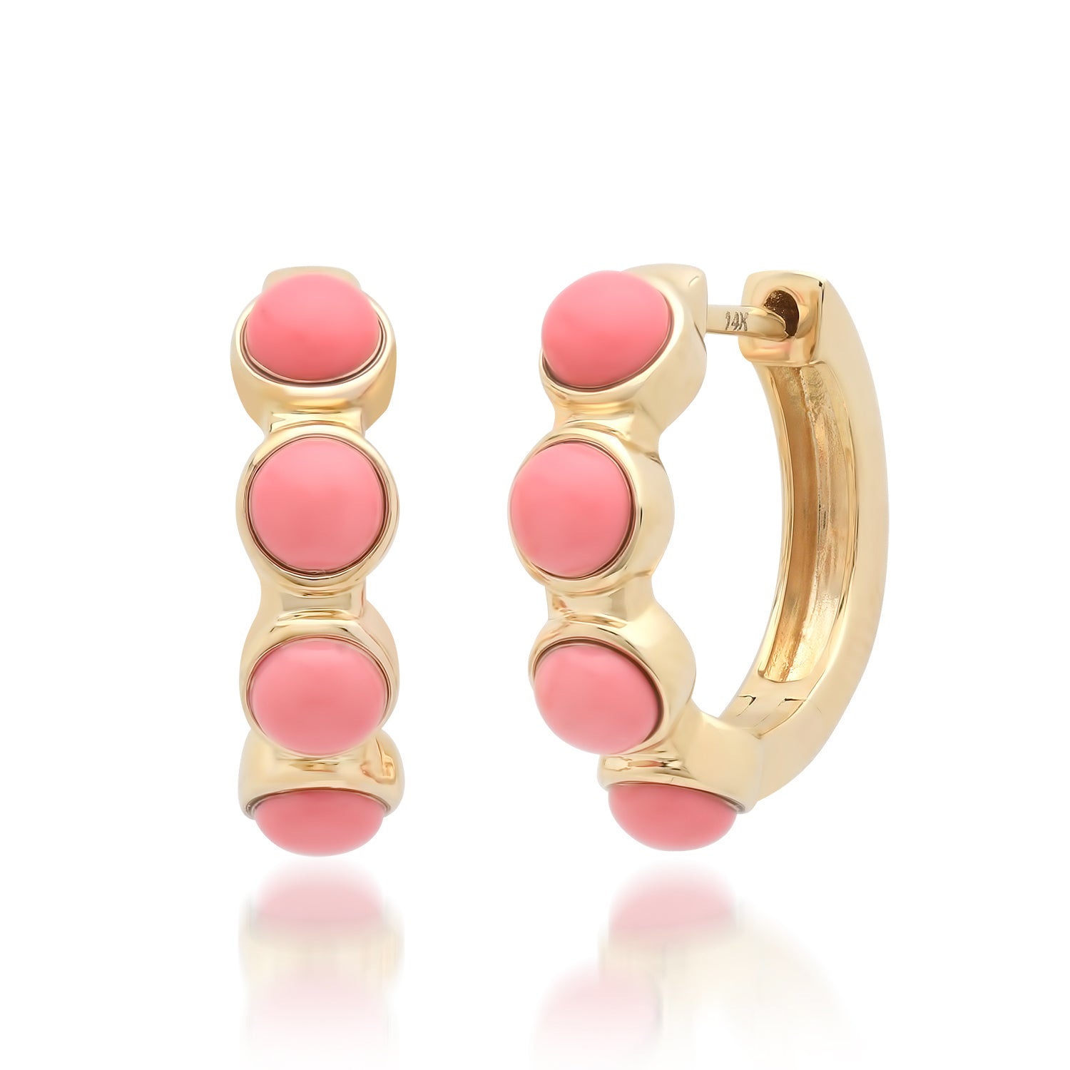 Coral Cabochon Huggie Hoop Earrings