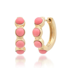 Coral Cabochon Huggie Hoop Earrings