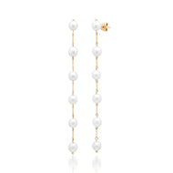 Lengthy Pearl Drop Earrings - 14k yellow gold