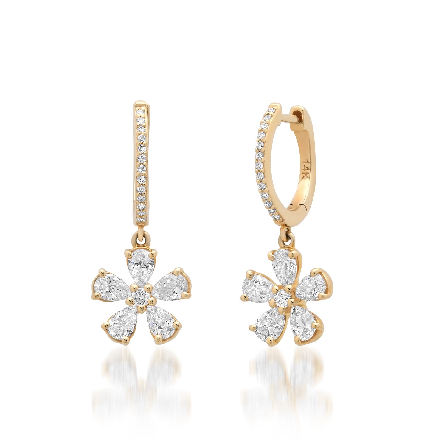 Diamond Daisy Drop Huggie Hoop Earrings