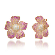 Blossom Bauble Pink Sapphire & Diamond Flower Earrings - 14k yellow gold