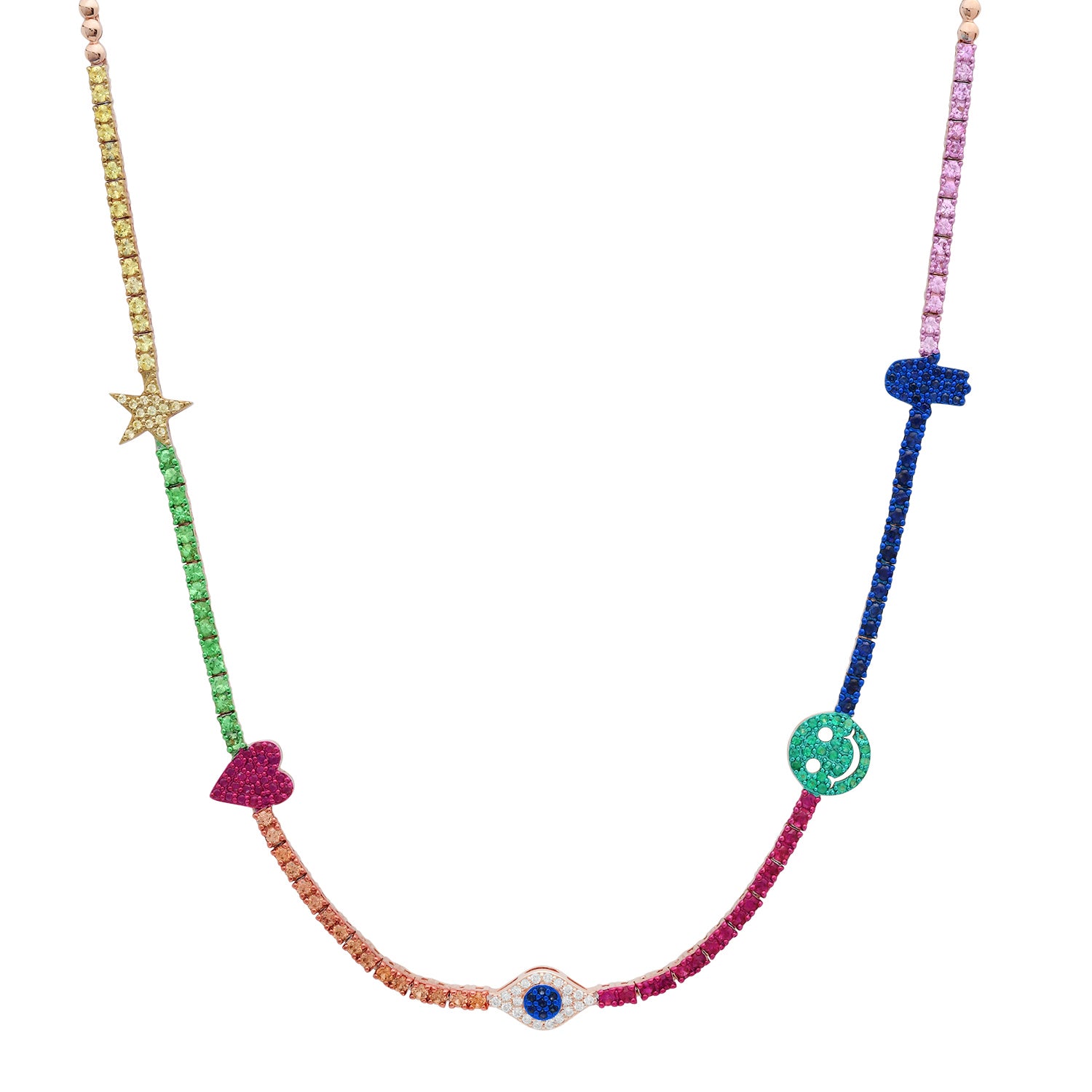 Lucky Symbols Colorblock Mixed Gemstone Tennis Necklace