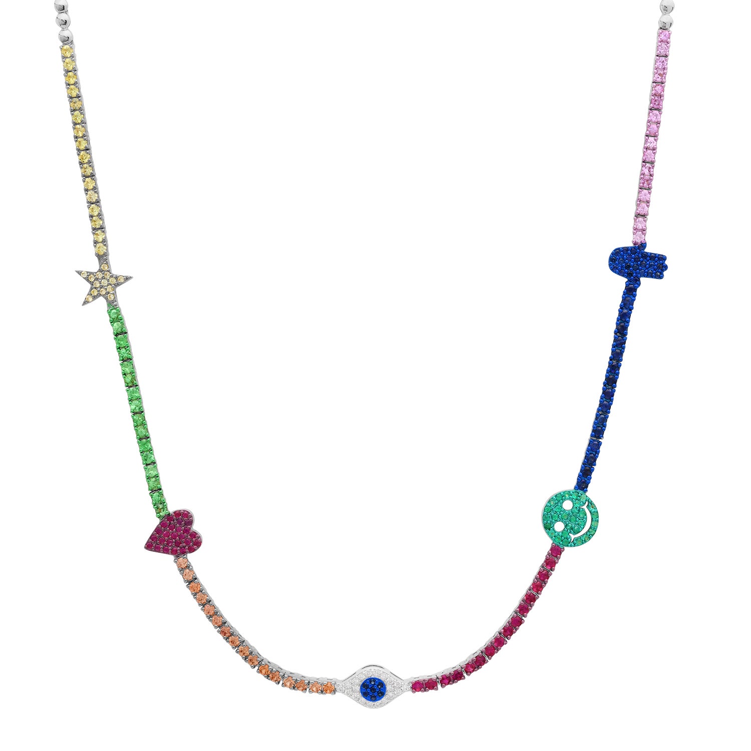 Lucky Symbols Colorblock Mixed Gemstone Tennis Necklace