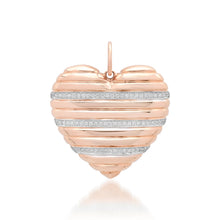 Pave Diamond & Fluted Gold Striped Heart Charm