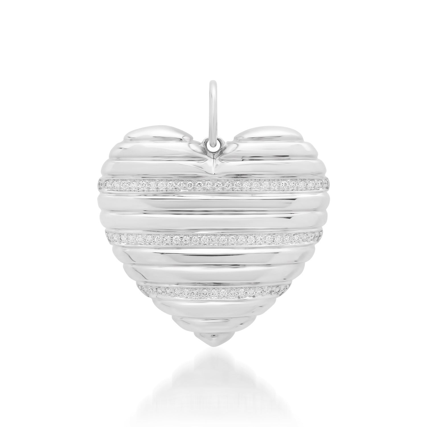 Pave Diamond & Fluted Gold Striped Heart Charm