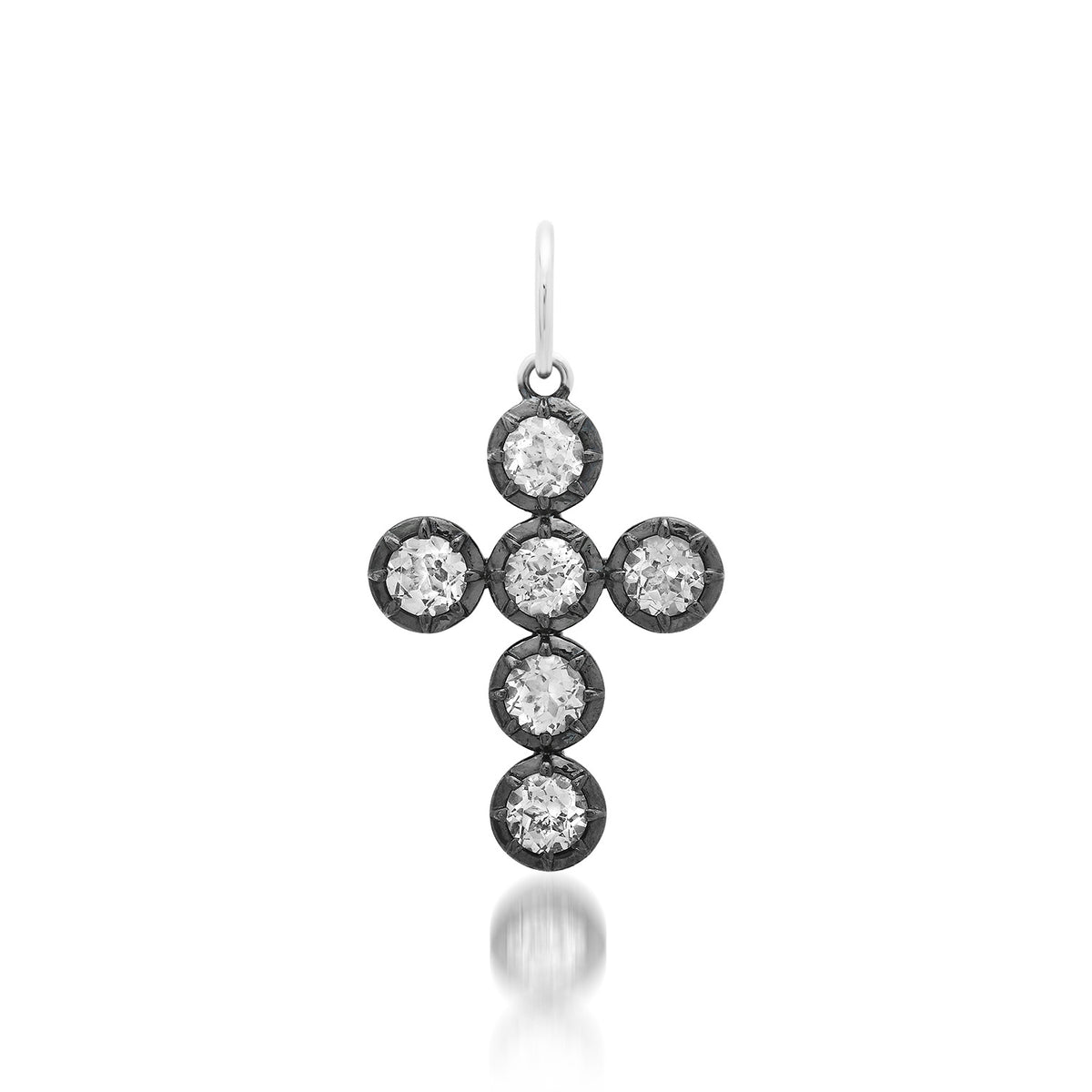 White Topaz & Black Rhodium Bezel Cross Charm