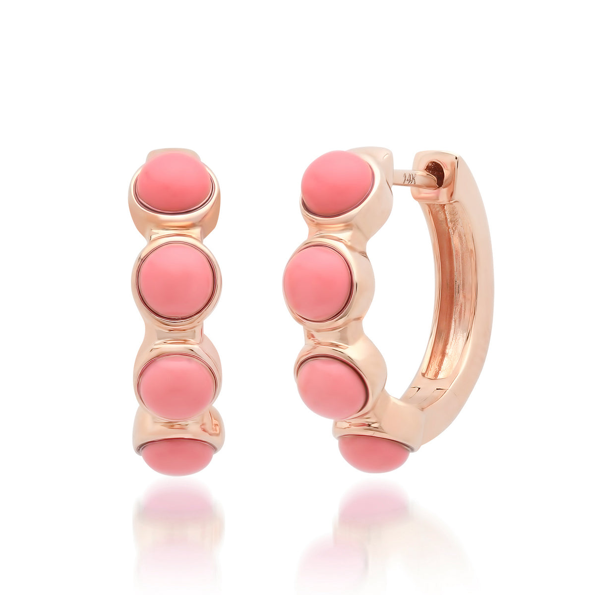 Coral Cabochon Huggie Hoop Earrings