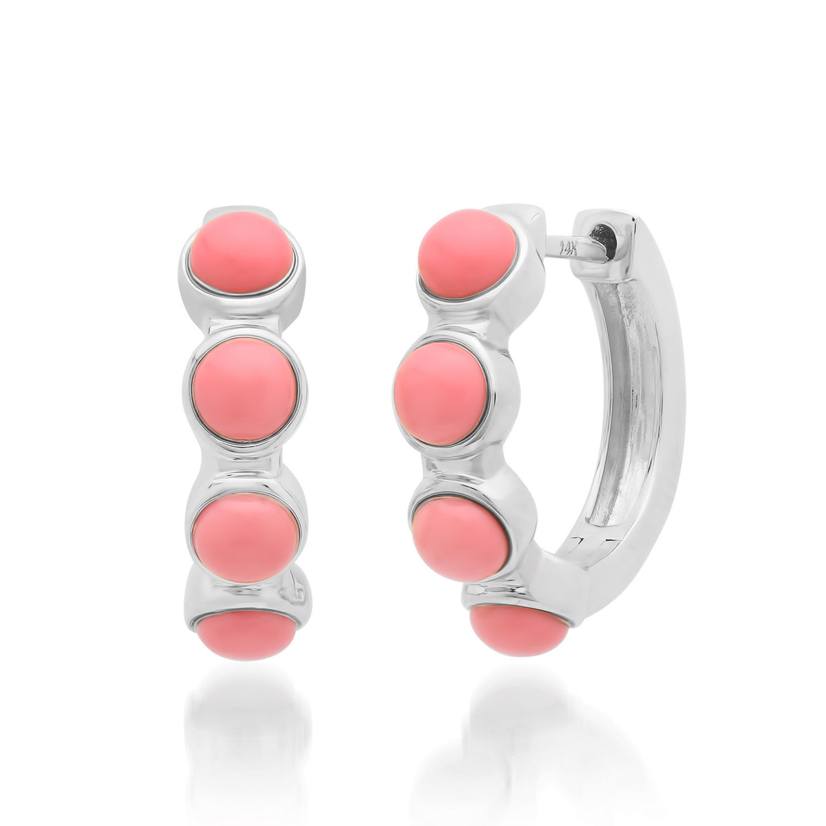 Coral Cabochon Huggie Hoop Earrings