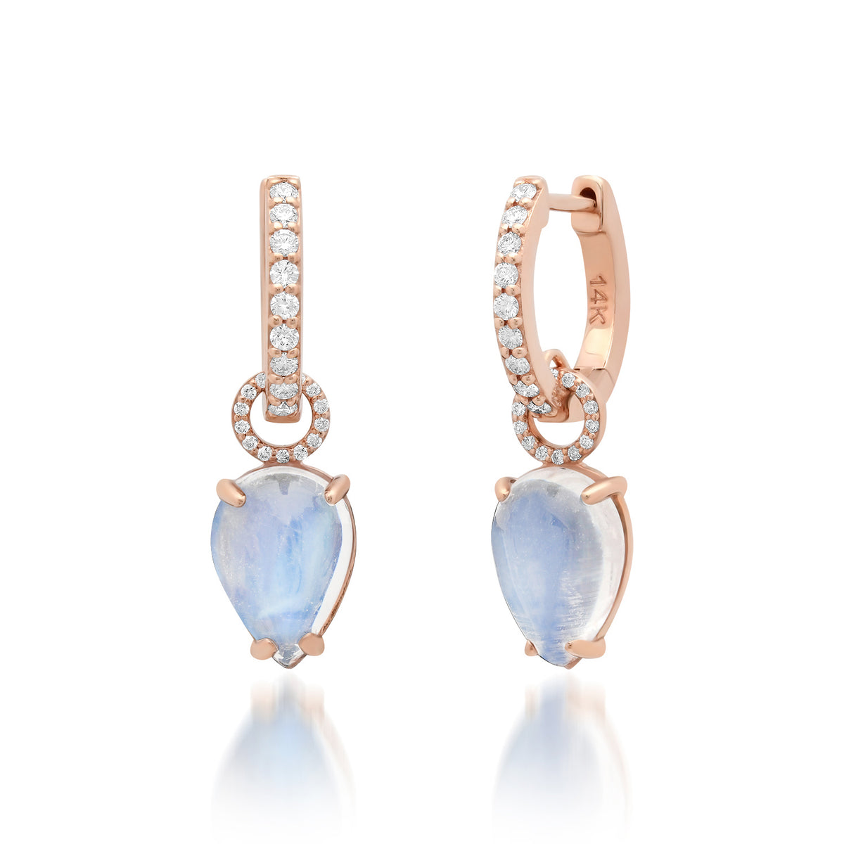 Diamond Huggie Hoop Moonstone Drop Earrings