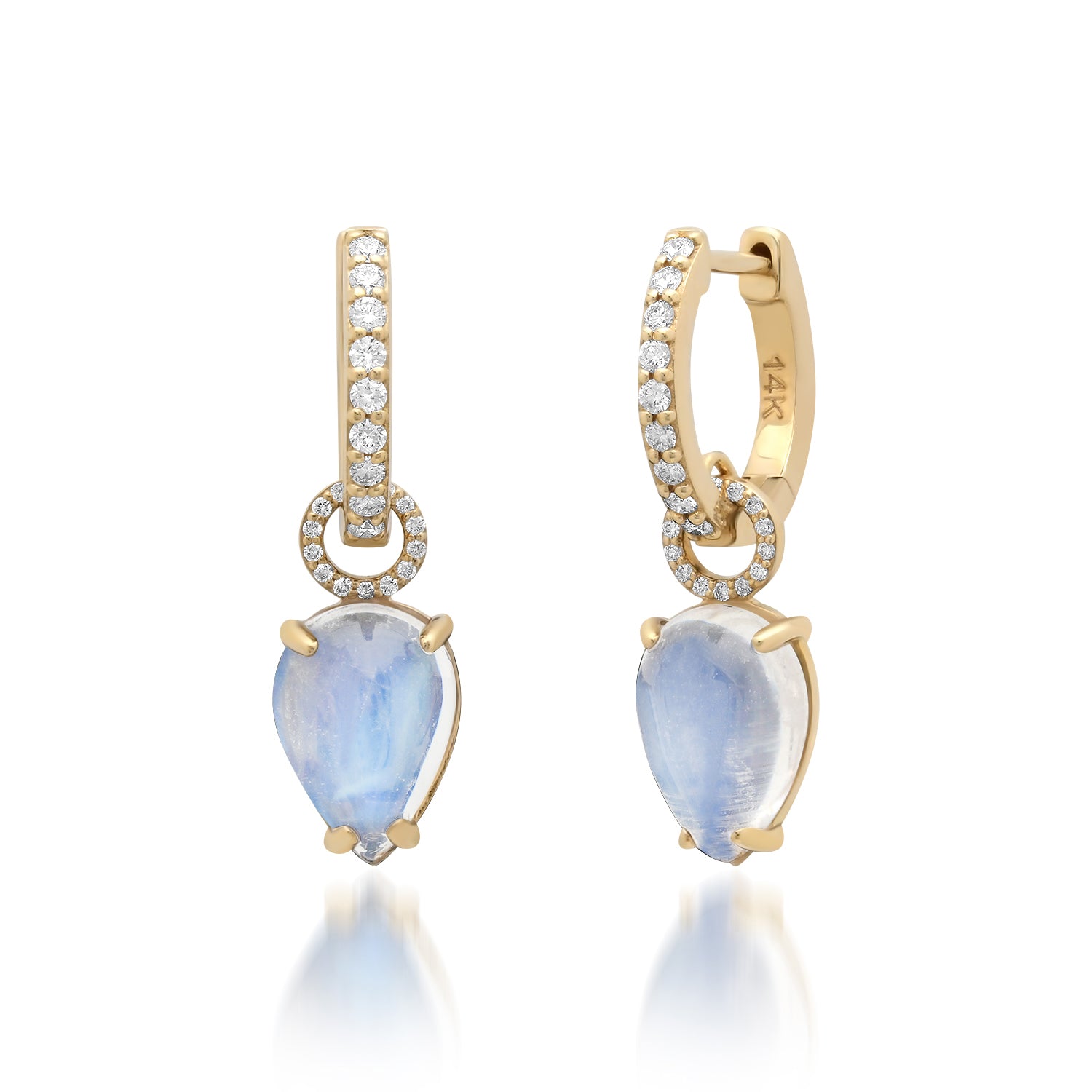 Diamond Huggie Hoop Moonstone Drop Earrings