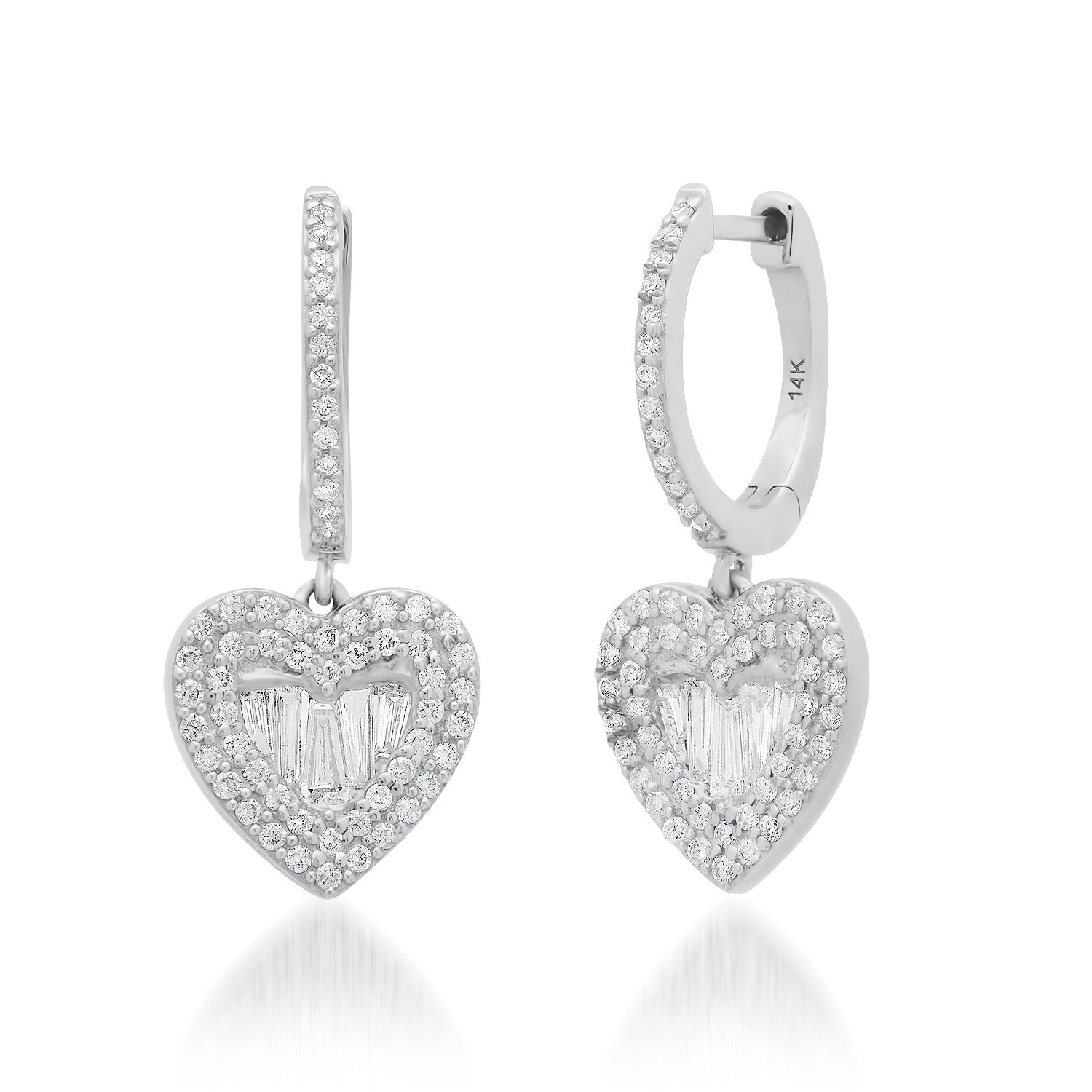 Diamond Huggie Hoop Heart Drop Earrings