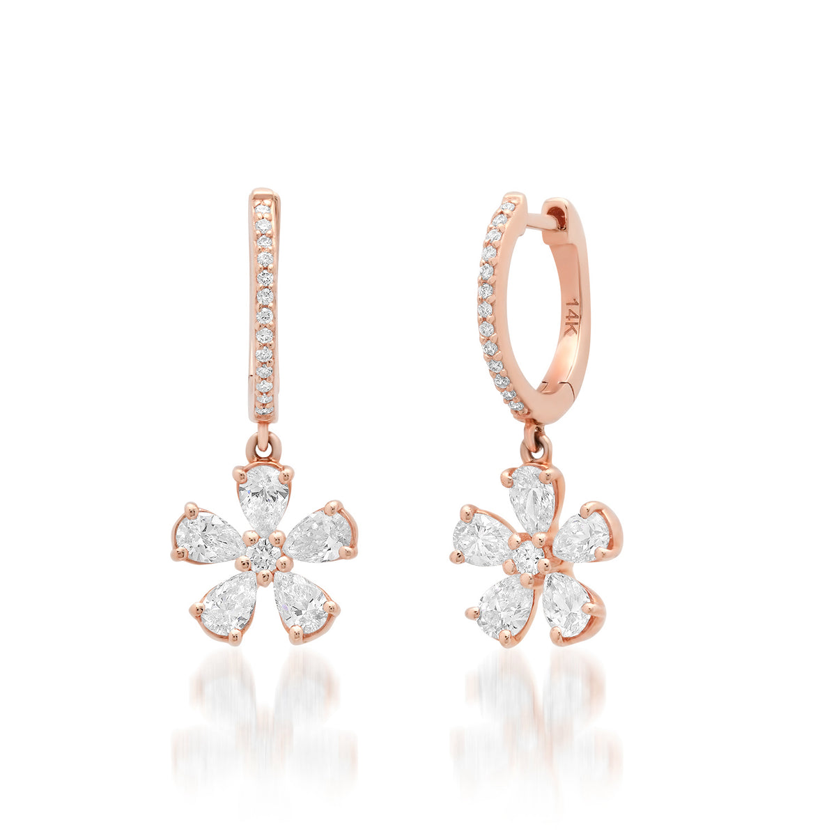 Diamond Daisy Drop Huggie Hoop Earrings