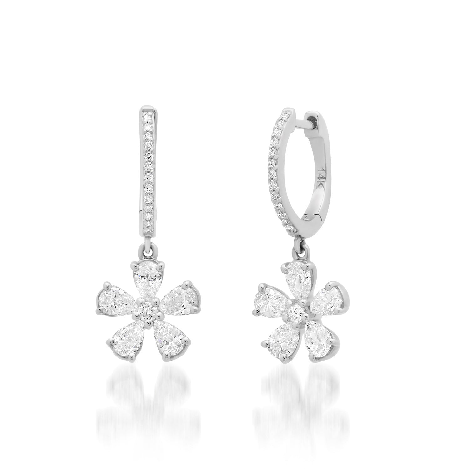 Diamond Daisy Drop Huggie Hoop Earrings