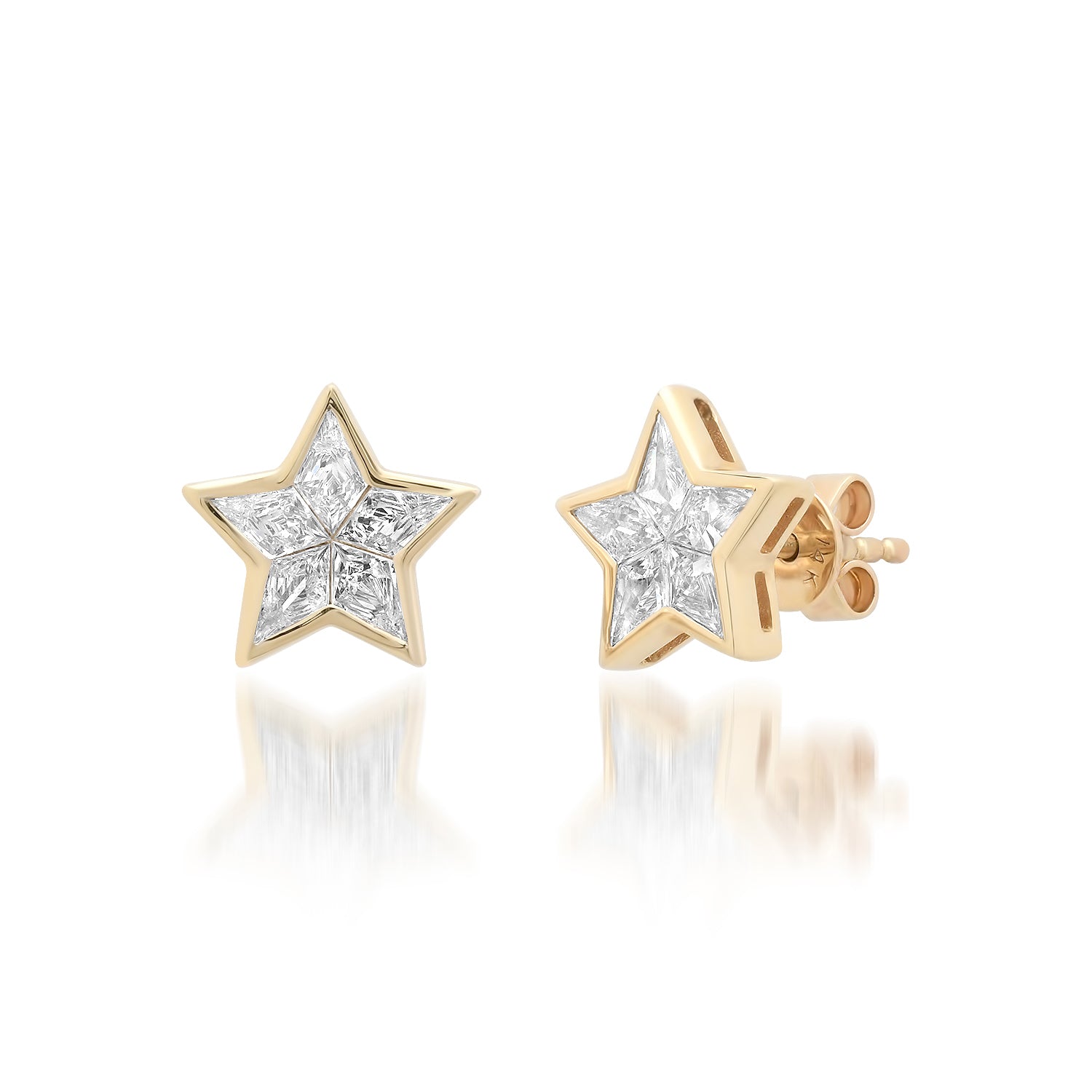 Diamond Cut Diamond Star Stud Earrings