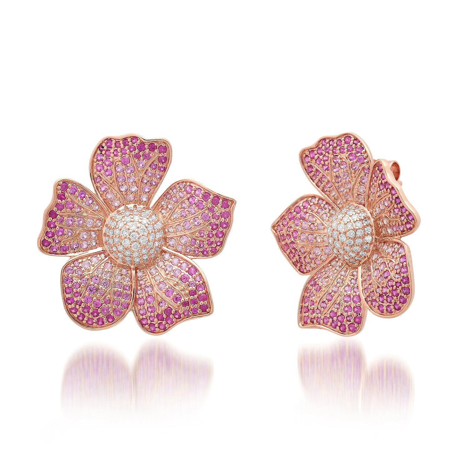 Blossom Bauble Pink Sapphire & Diamond Flower Earrings
