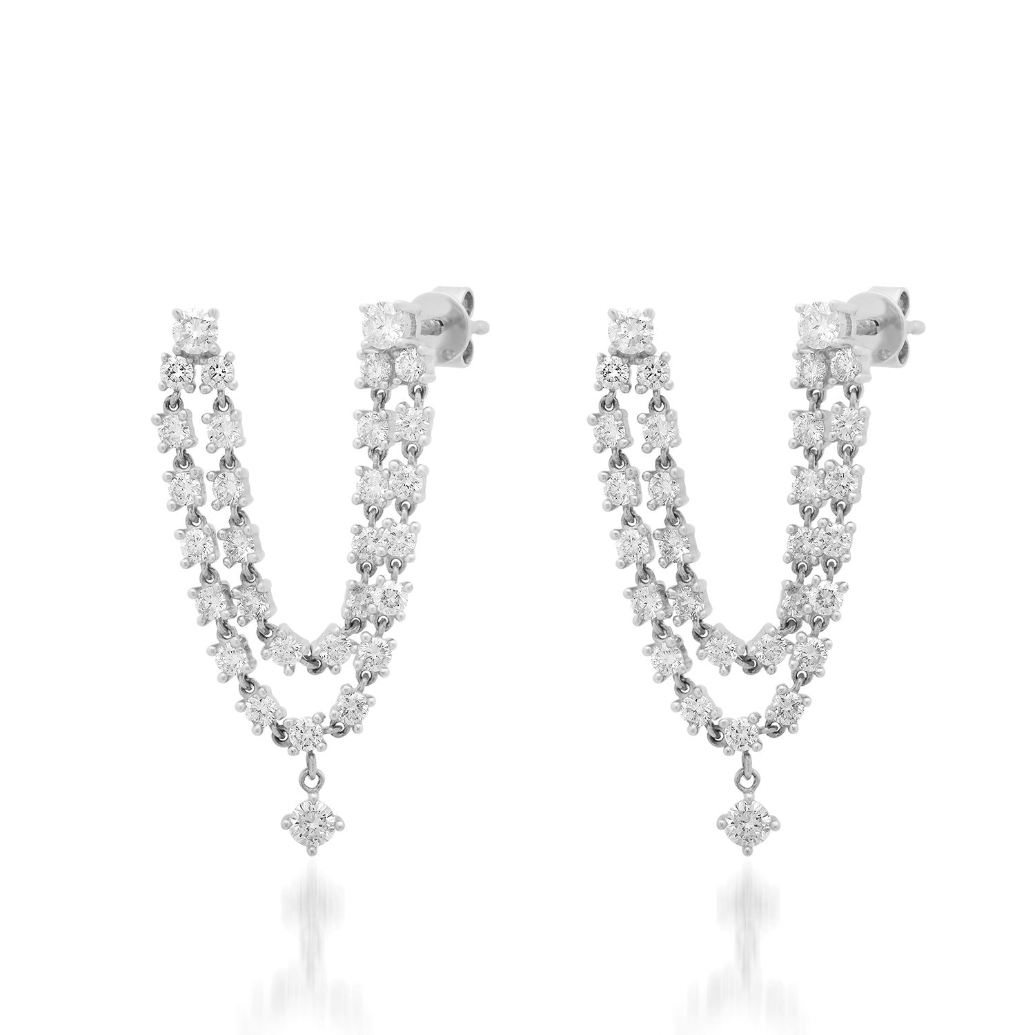 Double Pierce Diamond  Drape Earrings