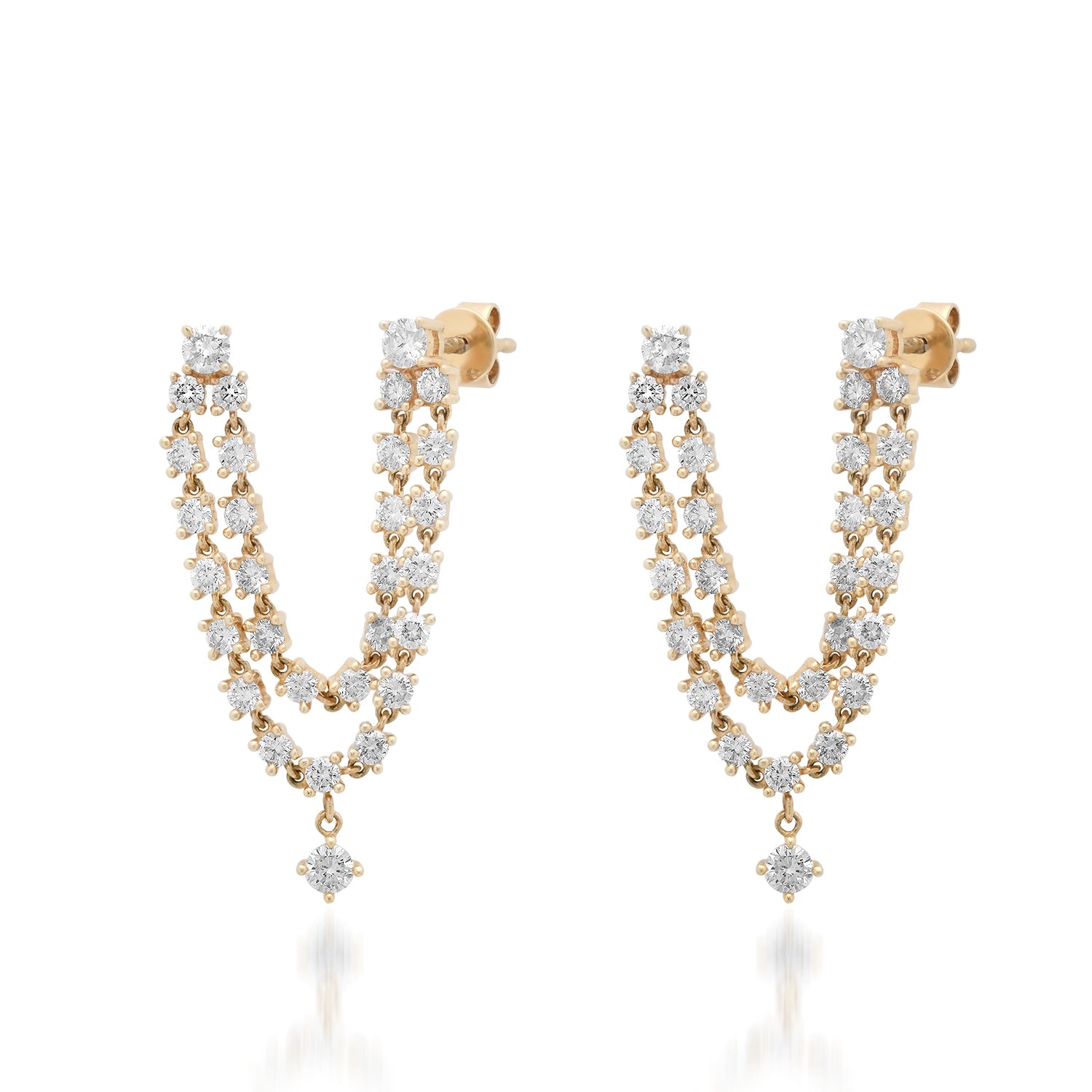 Double Pierce Diamond  Drape Earrings