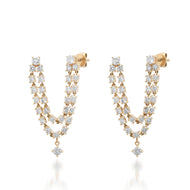 Double Pierce Diamond  Drape Earrings - 14k yellow gold