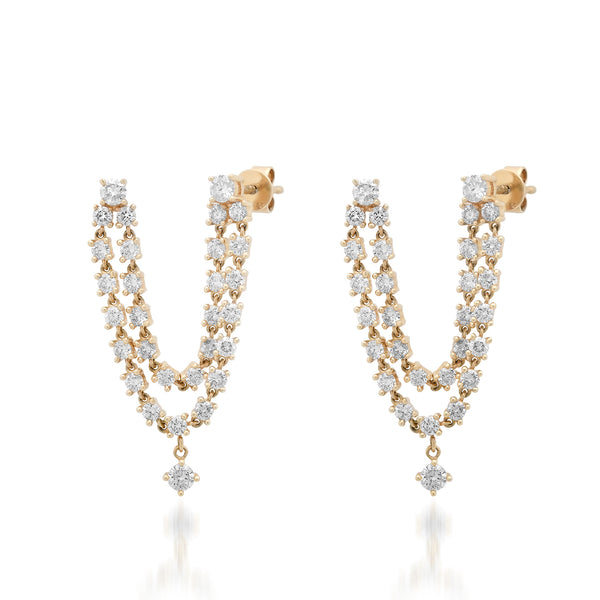 Double Pierce Diamond  Drape Earrings