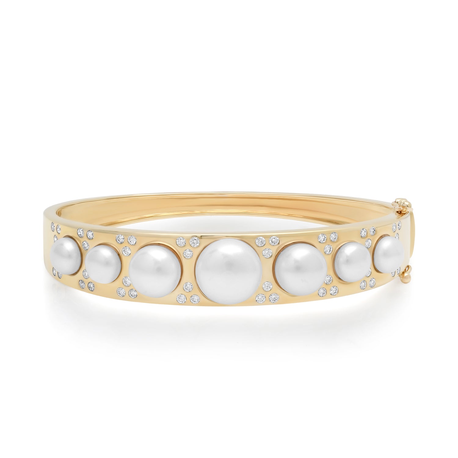 Wide Graduated Pearl & Scattered Diamond Bangle Bracelet