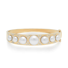 Wide Graduated Pearl & Scattered Diamond Bangle Bracelet