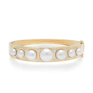 Wide Graduated Pearl & Scattered Diamond Bangle Bracelet - 14k yellow gold