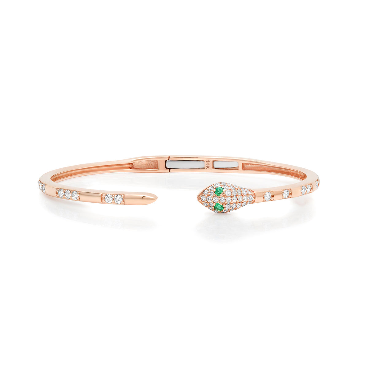 Diamond Speckled Snake Hinge Bangle with Emerald Eyes