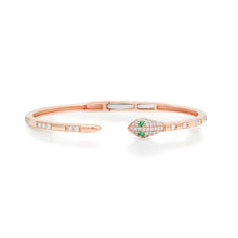 Diamond Speckled Snake Hinge Bangle with Emerald Eyes