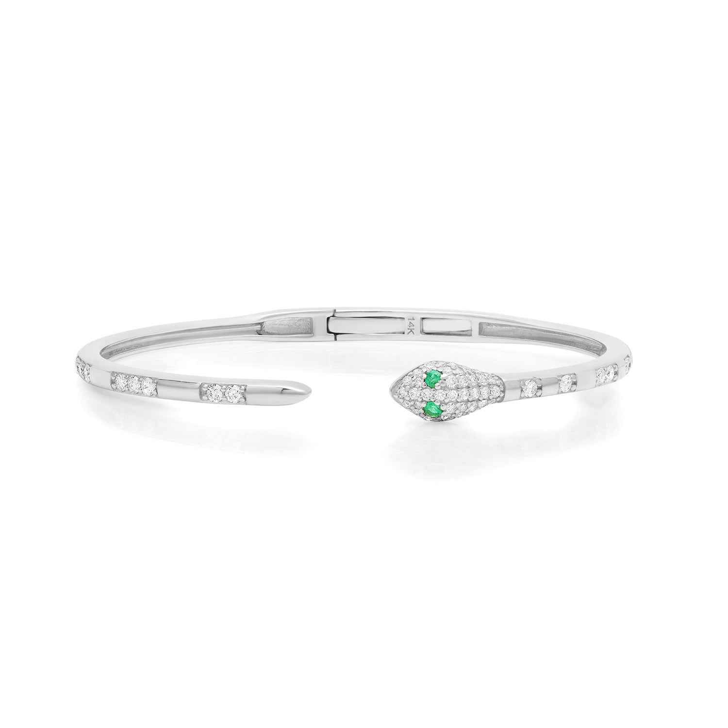 Diamond Speckled Snake Hinge Bangle with Emerald Eyes
