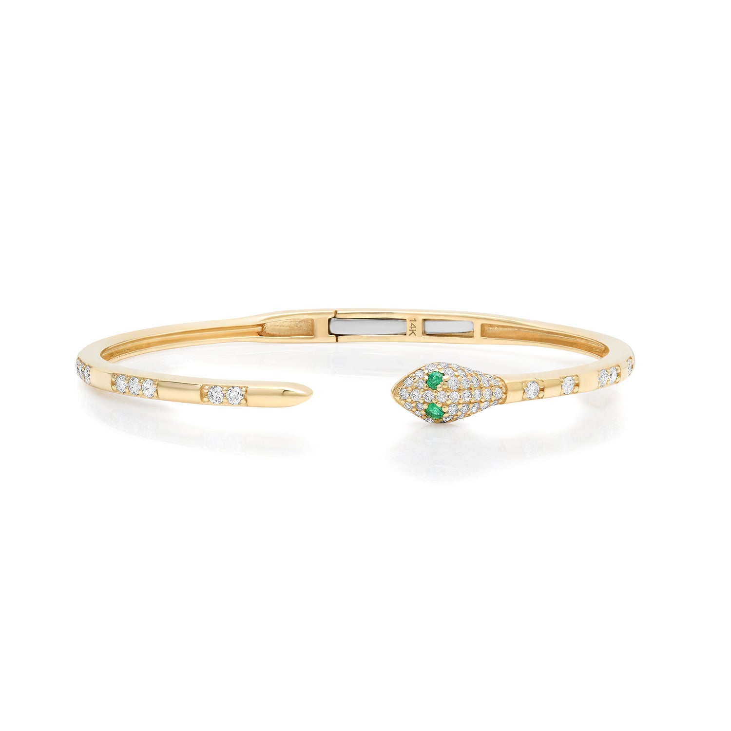 Diamond Speckled Snake Hinge Bangle with Emerald Eyes