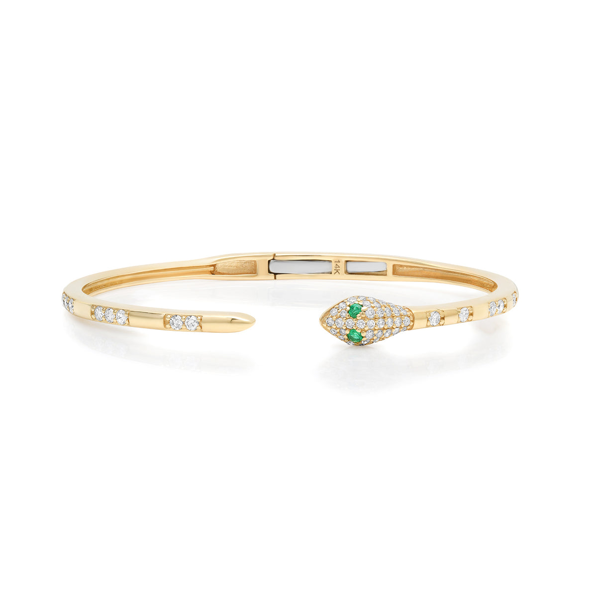 Diamond Speckled Snake Hinge Bangle with Emerald Eyes