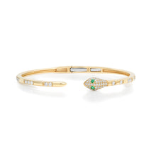 Diamond Speckled Snake Hinge Bangle with Emerald Eyes